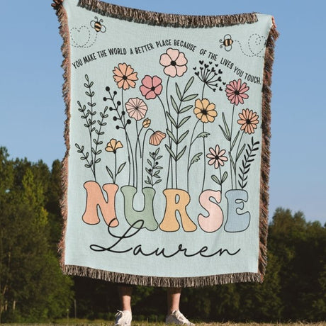 Floral Nursing Graduation Woven Blanket - Cozy Bee Studio