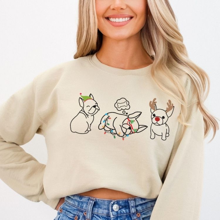 Christmas Frenchie Sweatshirt - Cozy Bee Studio