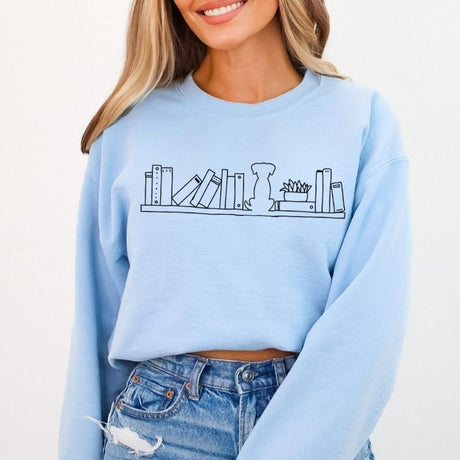 Dog and Book Shelf Sweatshirt - Cozy Bee Studio