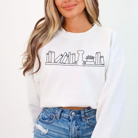 Dog and Book Shelf Sweatshirt - Cozy Bee Studio