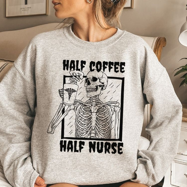 Half Coffee Half Nurse Sweatshirt - Cozy Bee Studio