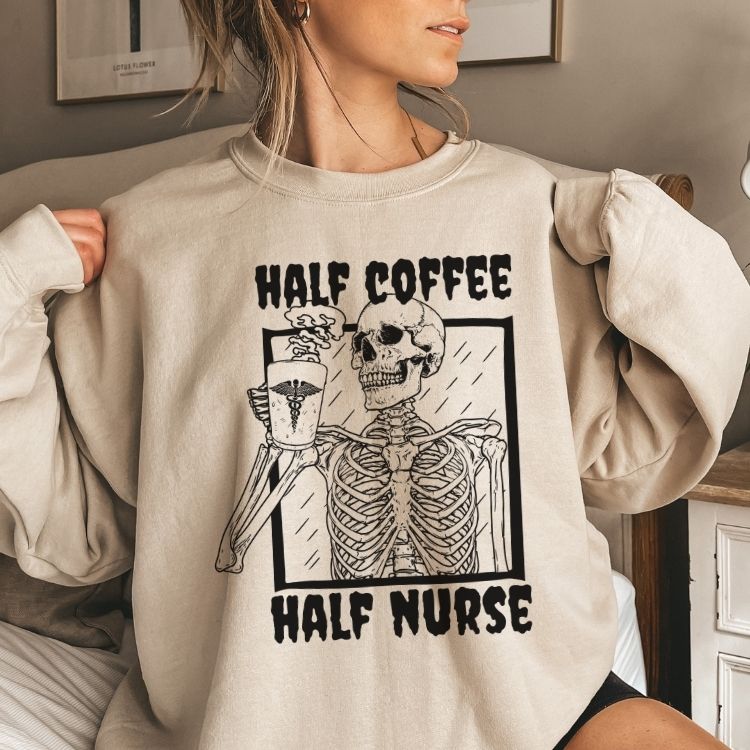 Half Coffee Half Nurse Sweatshirt - Cozy Bee Studio