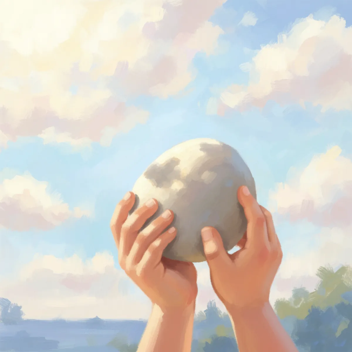 Aden holds up the smooth stone to the light.
